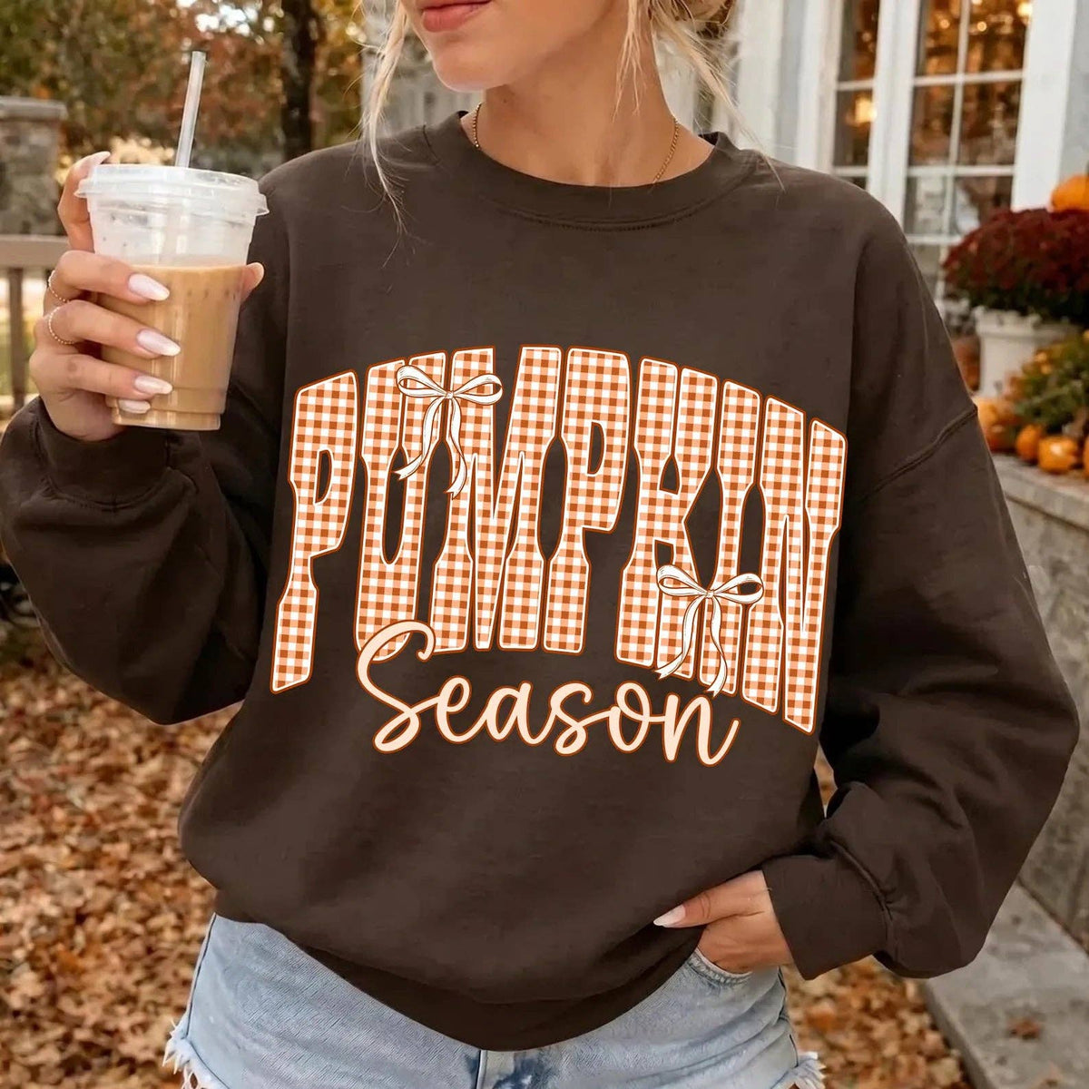 Pumpkin Season Gingham Crew